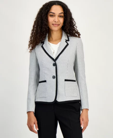 Women's Framing-Trim Button-Front Blazer, Regular & Petite - Lily White/black