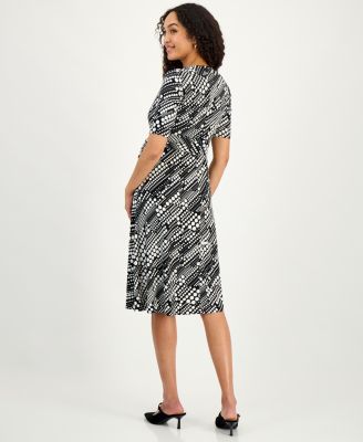 Women's Printed Faux-Wrap Midi Dress