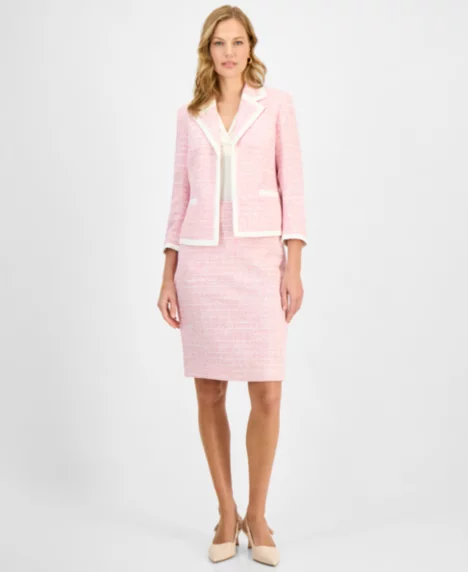 Women's Contrast-Trim Tweed Pencil Skirt, Regular & Petite - Pink Perfection Multi