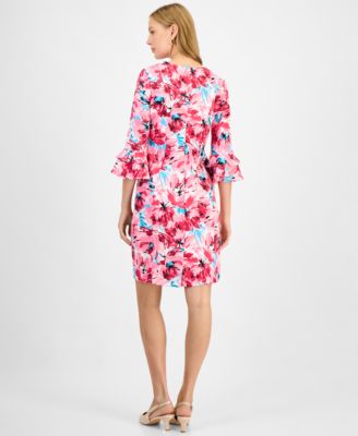 Women's Printed Ruffle-Sleeve Sheath Dress