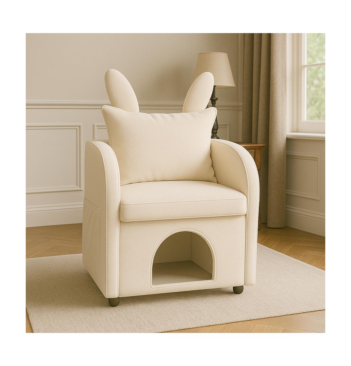 Cesicia Bunny-Ear Pet-Friendly Armchair Sofa Chair with Side Pocket, Scratch-Resistant Fabric