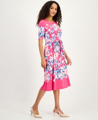 Women's Printed Tie-Waist Midi Dress