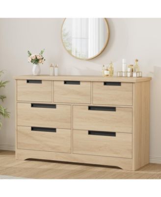 7-Drawer Dresser, Modern Double Chest of Drawers with Embedded Handles Design