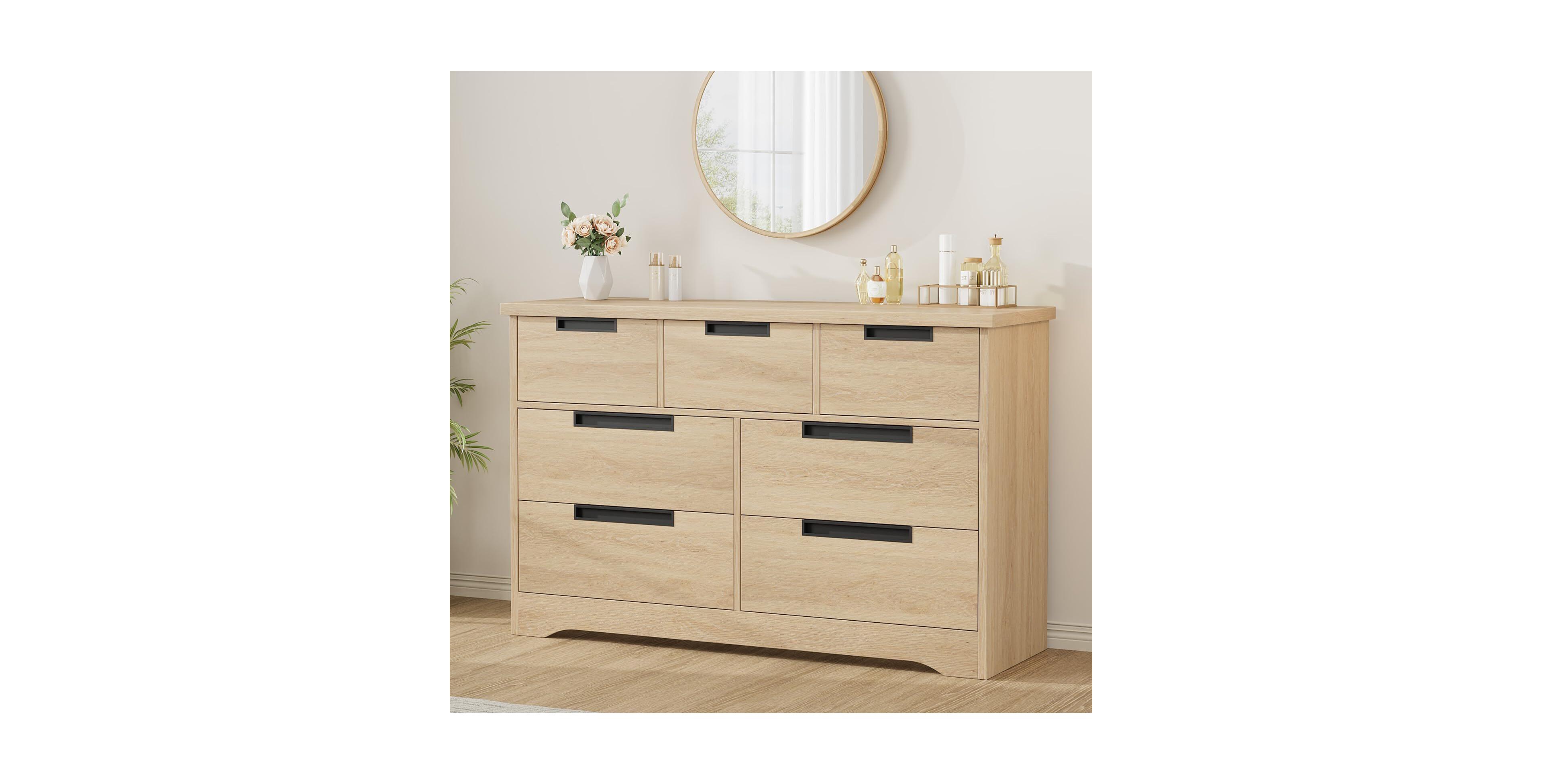 gaomon 7-Drawer Dresser, Modern Double Chest of Drawers with Embedded Handles Design