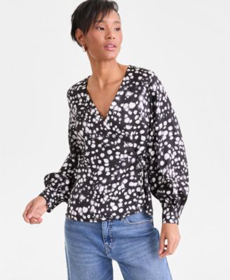 Women's Long Sleeve Printed Wrap Blouse