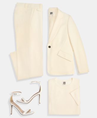 Women's Fitted One-Button Blazer, Short-Sleeve Sweater & Wide-Leg Pull-On Pants