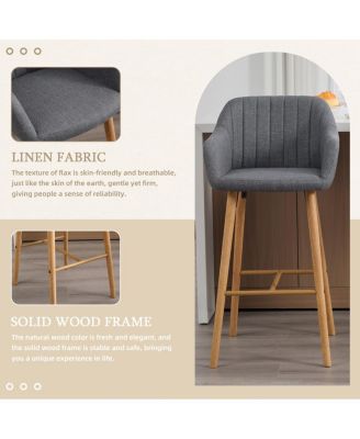 Modern Linen Bar Stools Set of 2 with Back & Armrest