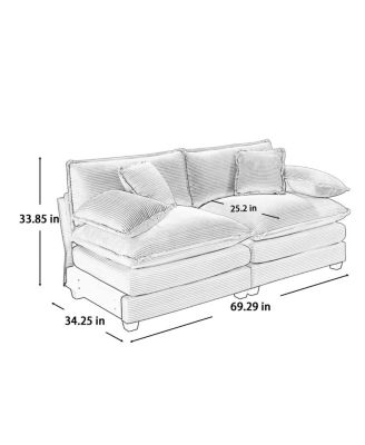  Armless Deep Seating 2-Seater Corduroy Sofa, Gray Fabric