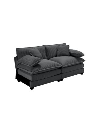  Armless Deep Seating 2-Seater Corduroy Sofa, Gray Fabric