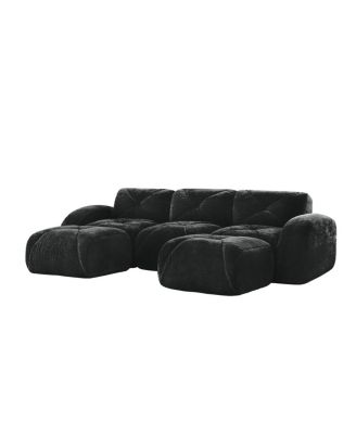  U-shaped Boneless Sofa, Tufted, 32D High Density Sponge, Black