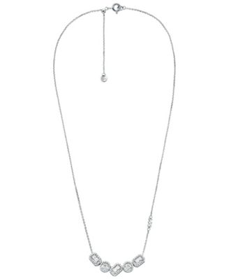 Rhodium Plated Sterling Silver Mixed Cut Halo Necklace