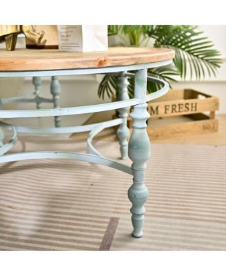 Rustic Wooden Carved Coffee Table with Metal Legs