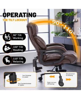 600lbs Big and Tall Office Chair, Executive Chair with Adjustable Headrest, High Back, Heavy Duty PU Leather
