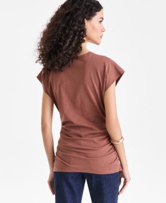 Women's Cotton Twist-Front Cap-Sleeve Top