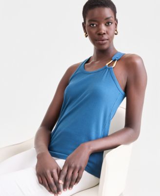 Women's Rib Knit Hardware-Trim Tank Top