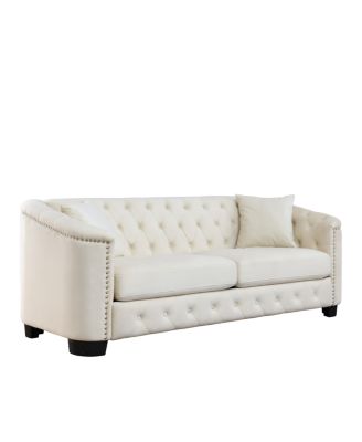 Streamdale 77-Inch Modern Chesterfield Velvet Sofa with Nailhead Arms