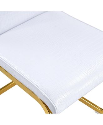 Set of 4 Retro Alligator Upholstered Dining Chairs with Crystal Buckle & Gold Legs