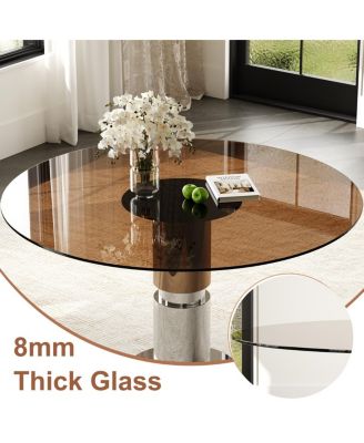  35" Round Glass Dining Table with Stainless Steel Legs (Seats 2-4