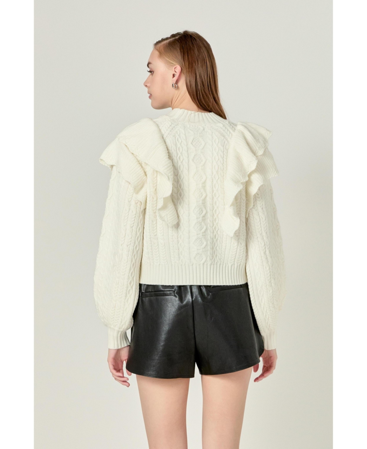 endless rose Women's Cable Knit Ruffled Sweater