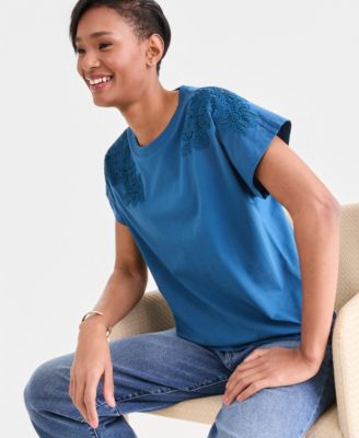 Women's Lace-Trim Cotton T-Shirt