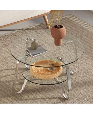 Retro minimalist metal frame glass coffee table, 31.5