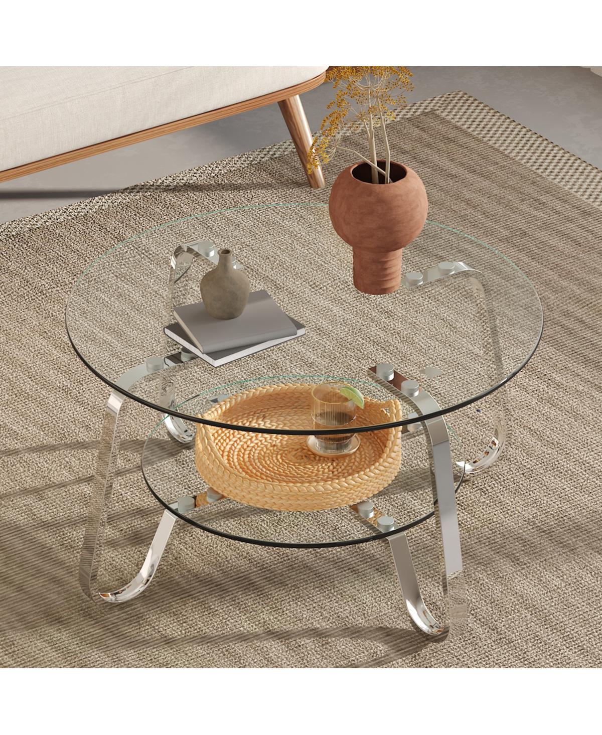 Streamdale Furniture Retro minimalist metal frame glass coffee table, 31.5