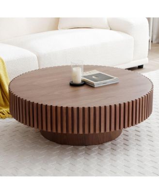 Round Mid Century Modern Coffee Table - Walnut