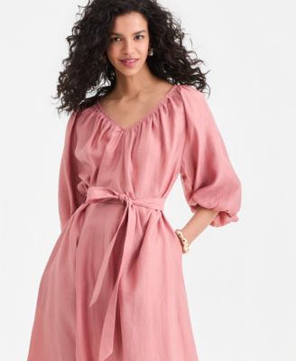 Women's 3/4 Sleeve Tie-Waist Midi Dress