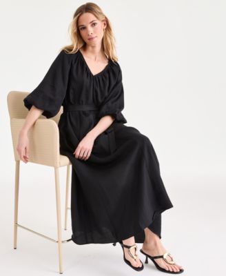 Women's 3/4 Sleeve Tie-Waist Midi Dress