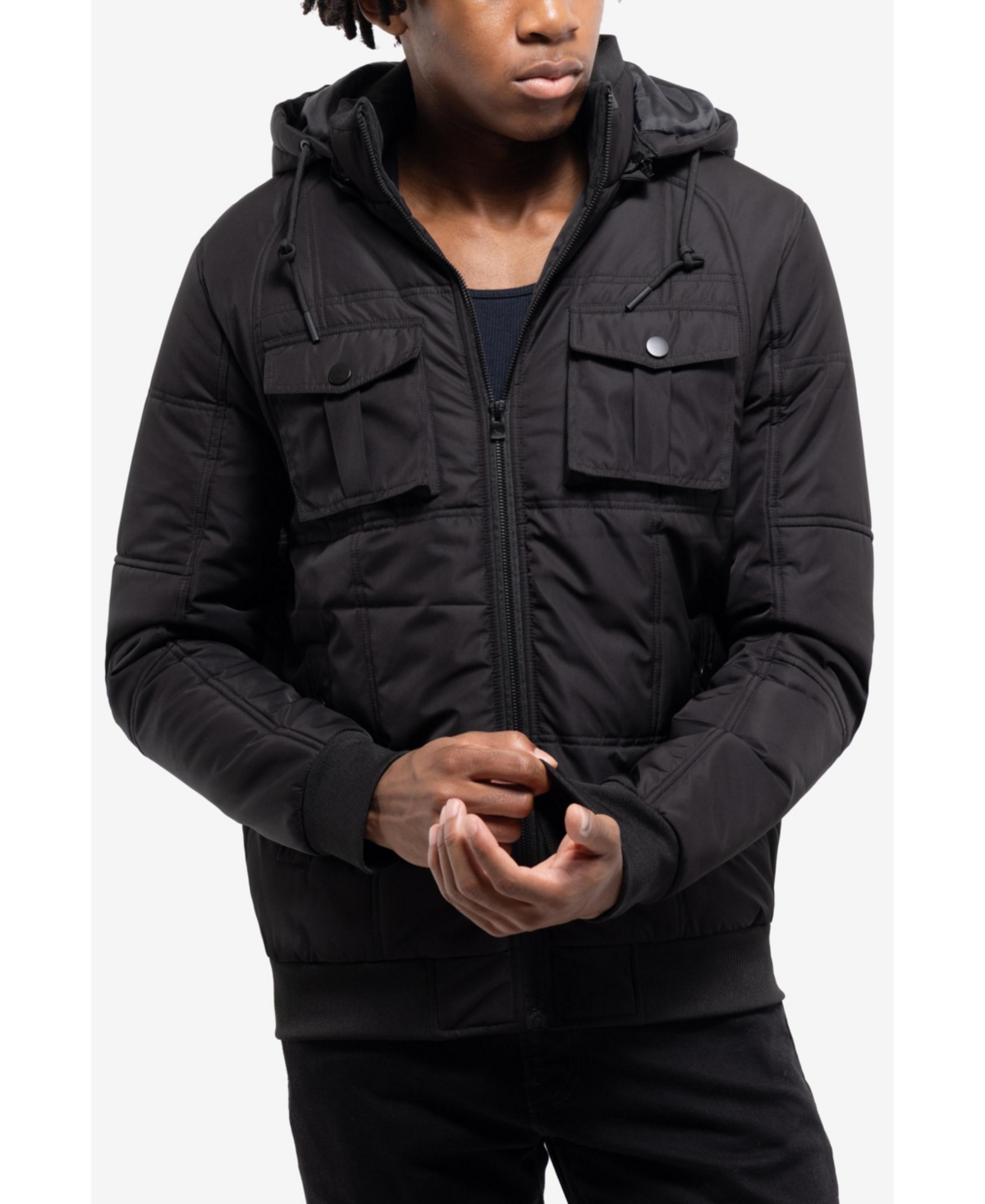 Xray Men's Hooded Puffer Jacket With Patch Chest Pockets