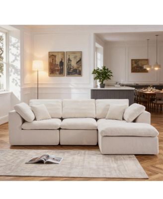 Modern L-Shaped Sectional Sofa with Chaise Lounge, Corduroy Couch