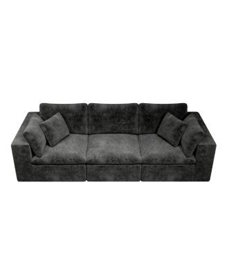 Gray 3PC Modular Sectional Sofa, Plush Corduroy, No Assembly Required