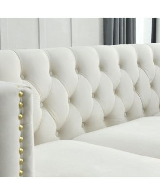  Velvet Sofa with Tufted Square Arms and Metal Legs- 2 Seater