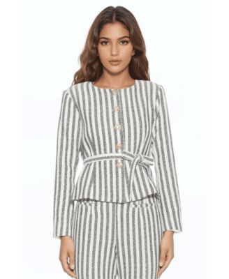 Women's Arjun Striped Long Sleeve Scoop Neck Sweater Jacket