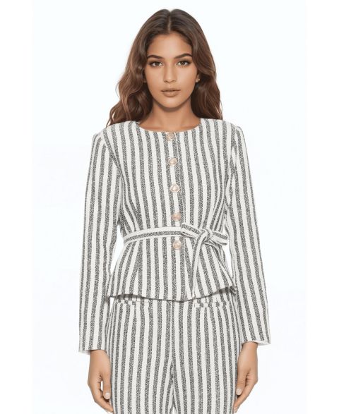 Женская куртка Alexia Admor Arjun Striped Long Sleeve Scoop Neck Sweater Jacket