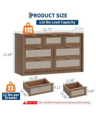 Rattan 7-Drawer Dresser for Bedroom, Wide Wooden Storage Chest, Brown
