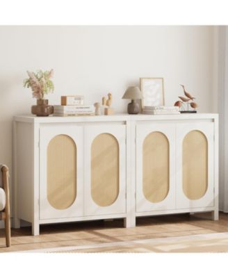 Rattan Buffet Sideboard Cabinet, Kitchen Storage Cabinet with Doors for Hallway