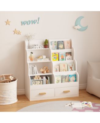 Kids Bookshelf with 2 Storage Drawers and Toy Organizer