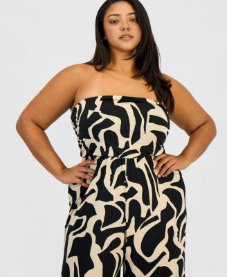 Trendy Plus Size Strapless Ruched Jumpsuit 