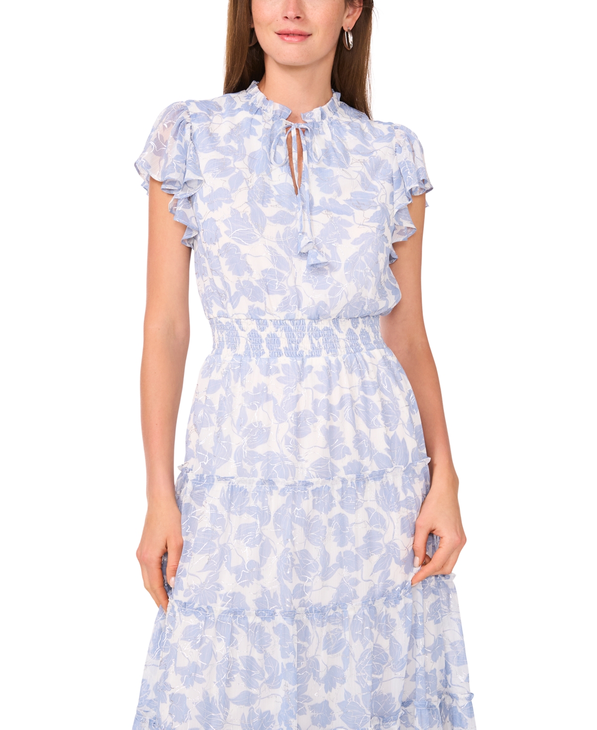 Msk Women's Smocked Waist Tiered Short-Sleeve Maxi Dress