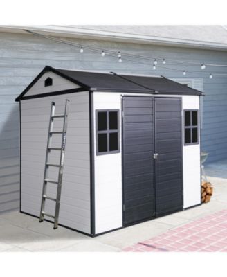 Mondawe 8 x 6 ft Resin Outdoor Storage Shed with Floor & Two Windows & Lockable Door