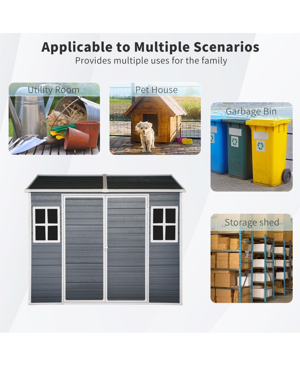 Mondawe 8 x 6 ft Resin Outdoor Storage Shed with Floor & Two Windows Lockable Door