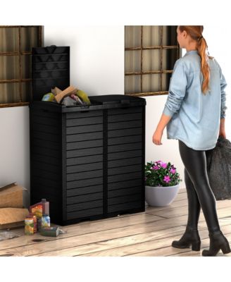 62 GAL Outdoor Resin Trash Bins with Dual Compartment,Lid and Drip Tray