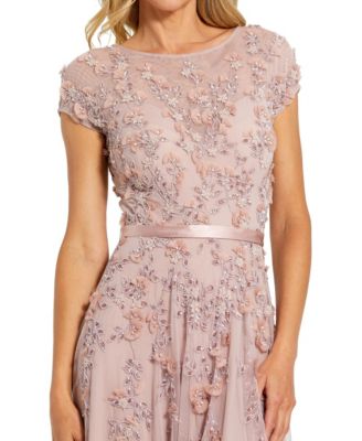 Women's Floral Embellished Short Sleeve Mesh Gown