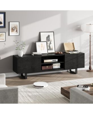 TV Stand for 80 Inch TV, Industrial Entertainment Center with Drawers, Open Storage & Metal Legs, Black