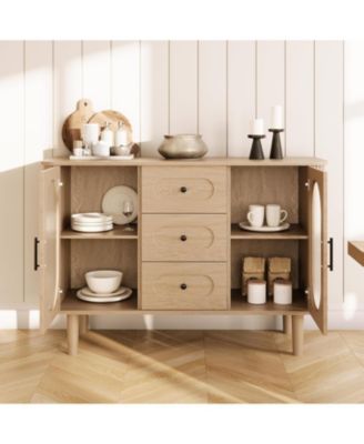 47" Buffet Cabinet, Coffee Bar Cabinet with 2 Doors & 3 Drawers, Adjustable Shelves, Beige