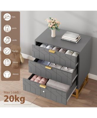 3 Drawer Dresser with Metal Legs, Wood Storage Chest Organizer for Bedroom, Living Room, Hallway, Grey