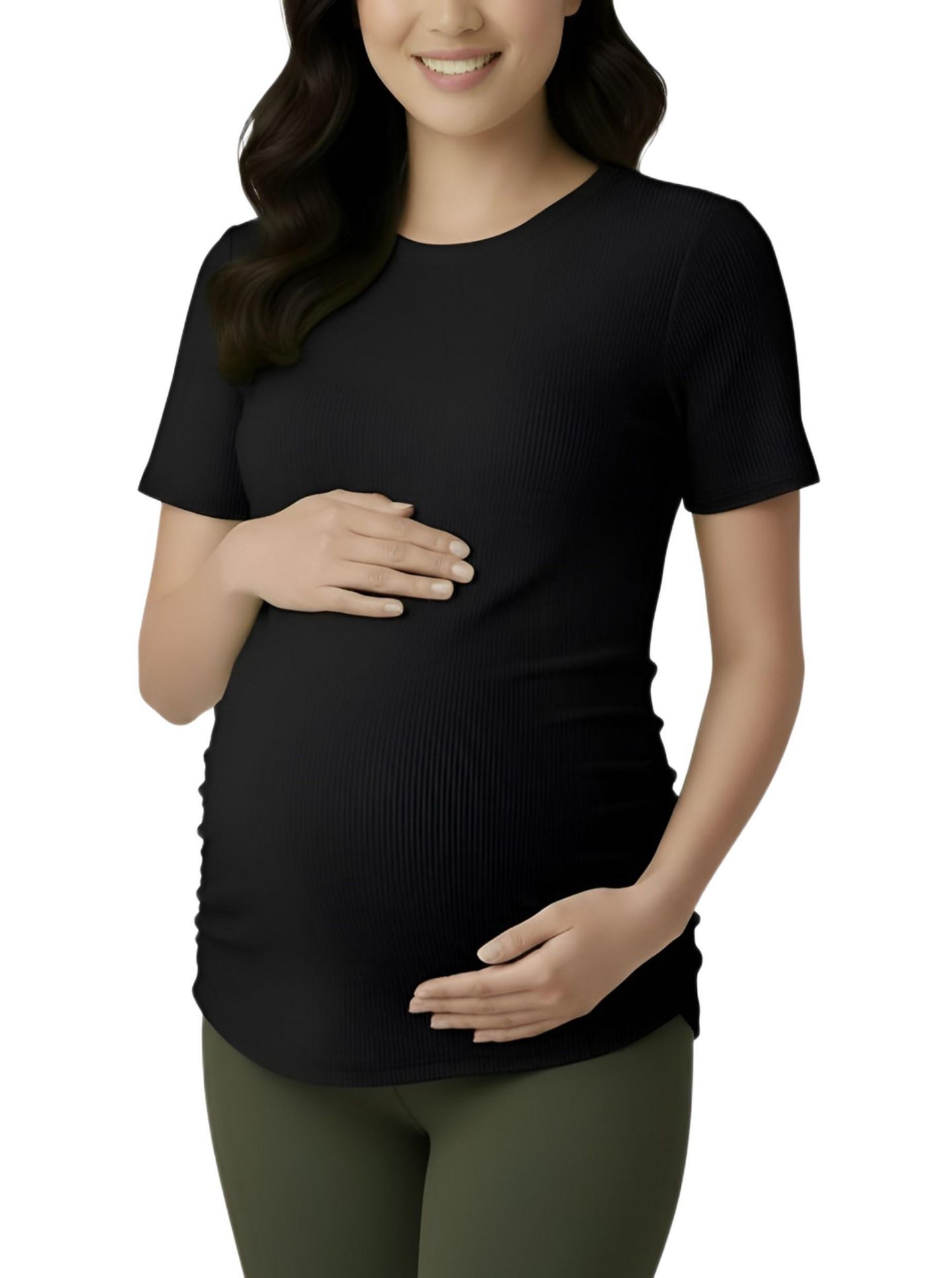 Женский топ Motherhood Maternity Motherhood Crew Neck Side-Ruched Short Sleeve, цвет: Чёрный — фото 1