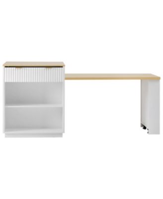 Fluted Kitchen Island with Extendable Dining Table, Power Outlet & Storage