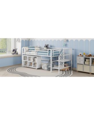 Twin Metal Loft Bed with Storage, White